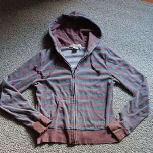 Striped Plush Velour Hoodie with Zipper Size M